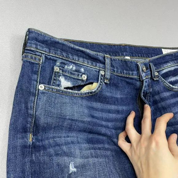 Rag & Bone Womens Distressed Dre Capri Jeans Size 33 Blue Raw Hem Deville Wash - Picture 8 of 14